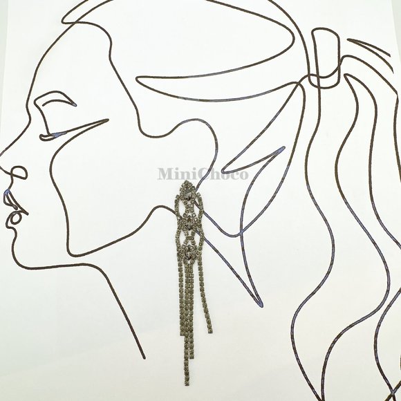 Black Rhinestone Art Decom Long Earrings - Picture 8 of 8